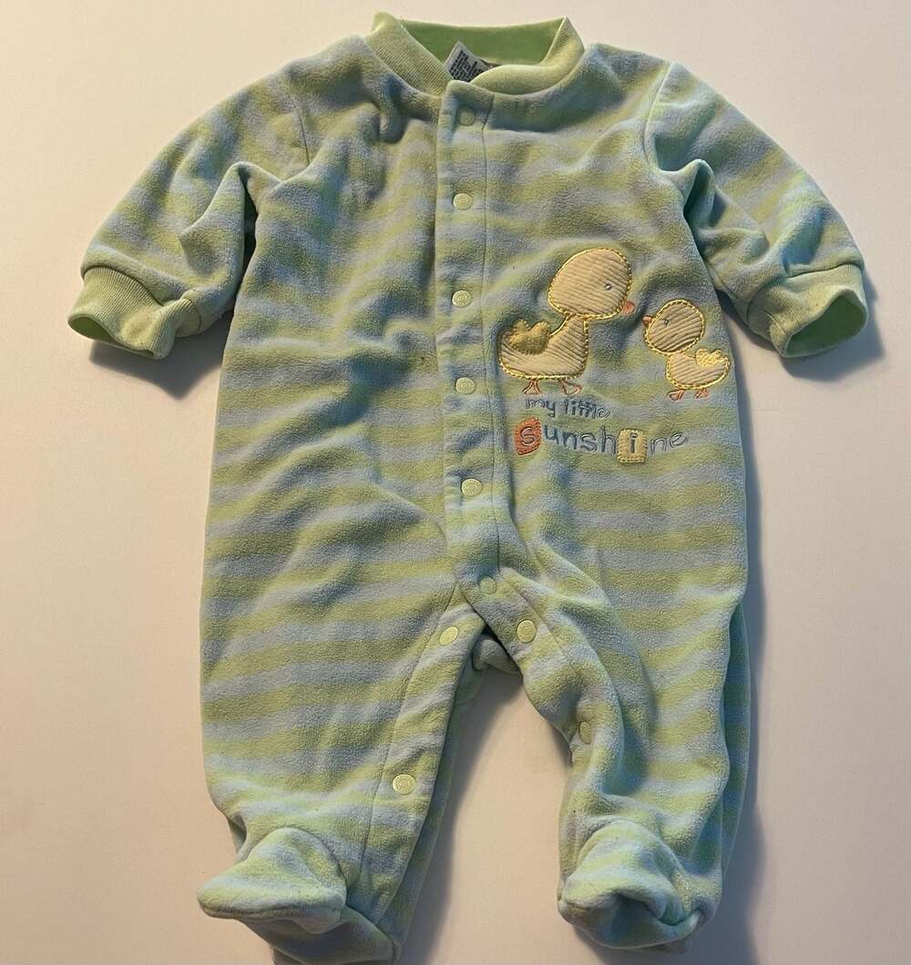 Carter's Vintage Baby Blue Green Striped Duck Fleece Footed Sleeper My Little Su